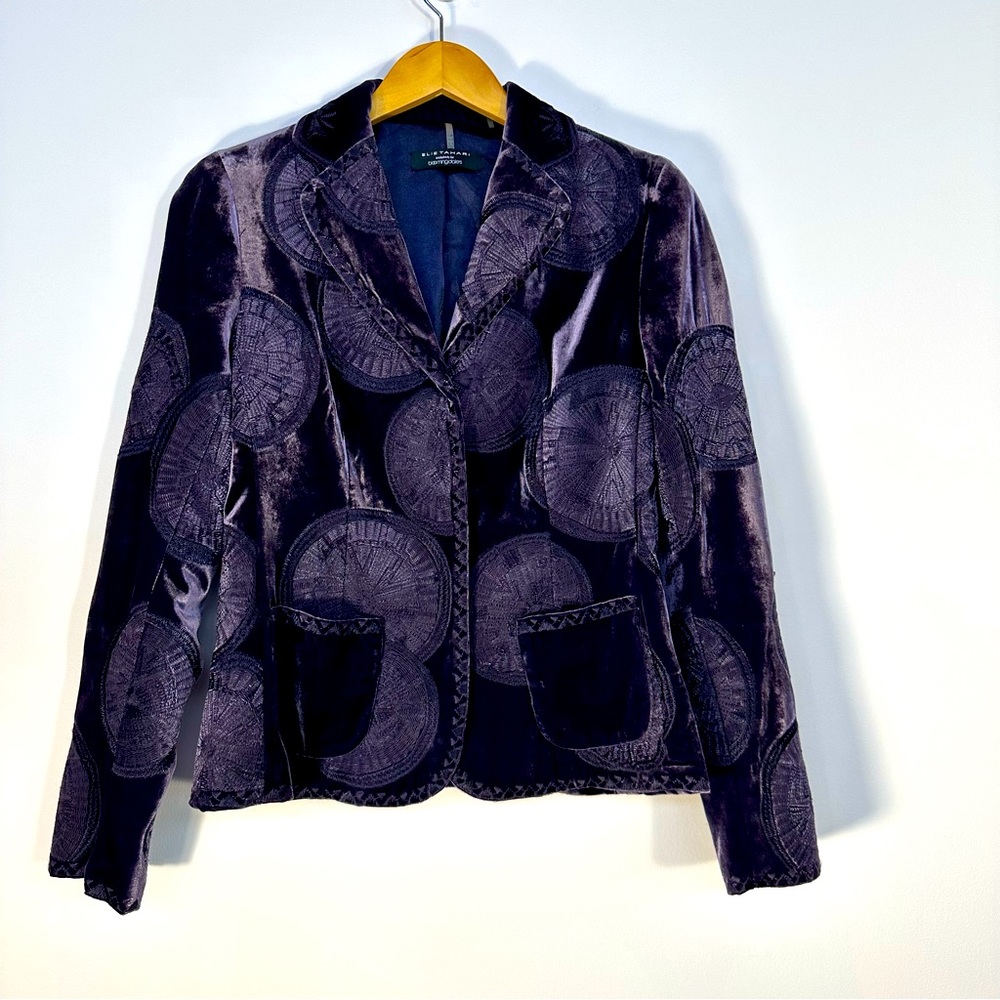 Elie Tahari Purple Blazer with Watch Face Embroidered Details, Size: 4